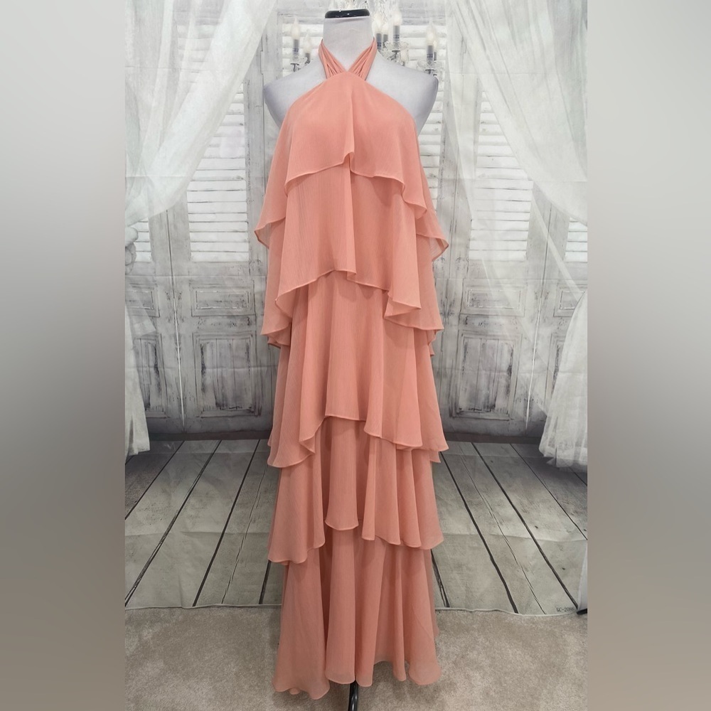 Antonio Melani Mariella Crinkled Chiffon Halter Neck Sleeveless Maxi Dress Pink - Picture 6 of 14